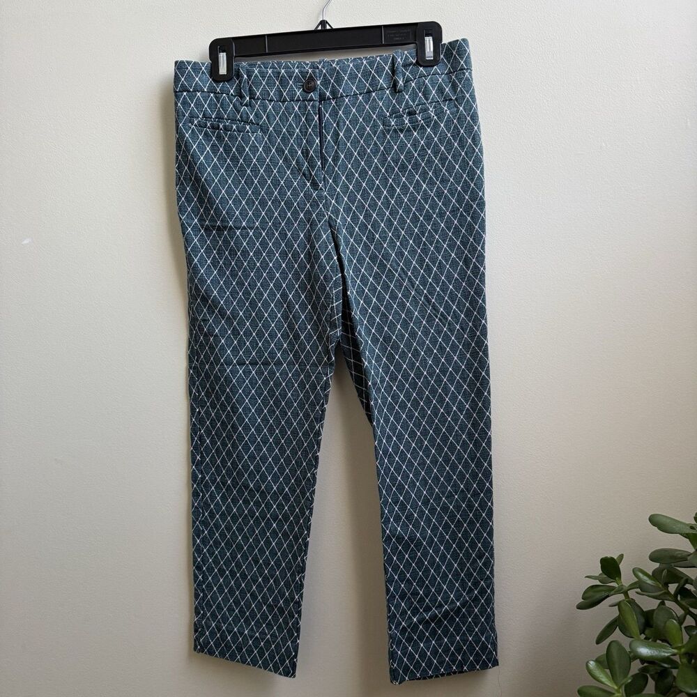 Ann Taylor The Cotton Crop Women Khakis Pants Green Pink Geometric Stretch Sz 2